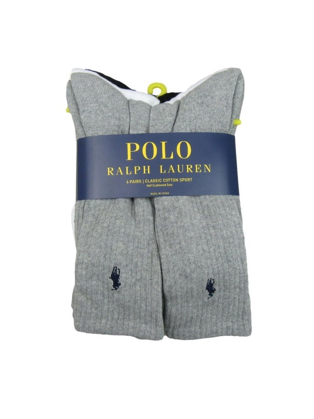Polo Ralph Lauren Classic Sport Cushioned Crew Socks 6 Pack Mens Size 6-12 NEW - Picture 1 of 9